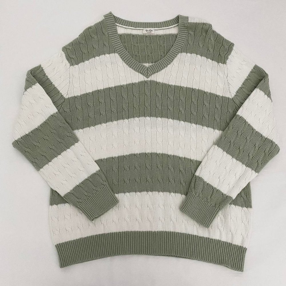 Brandy Melville Nikki Striped Sage Green/White Striped Sweater